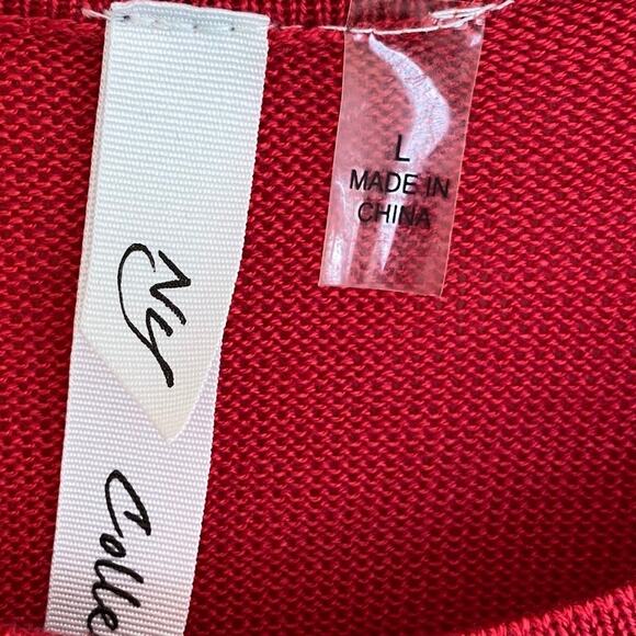 New York Collection pullover sweater crew rib knit open shoulder red large - Picture 5 of 5